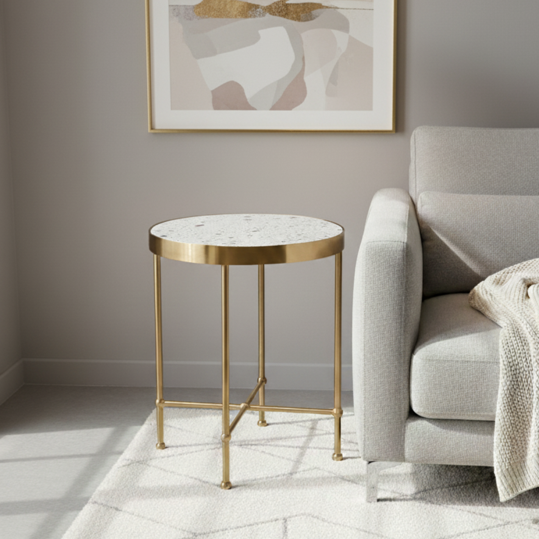 ビールストーン BEAL STONE 天然石 サイドテーブル 丸 幅45cm Ant13